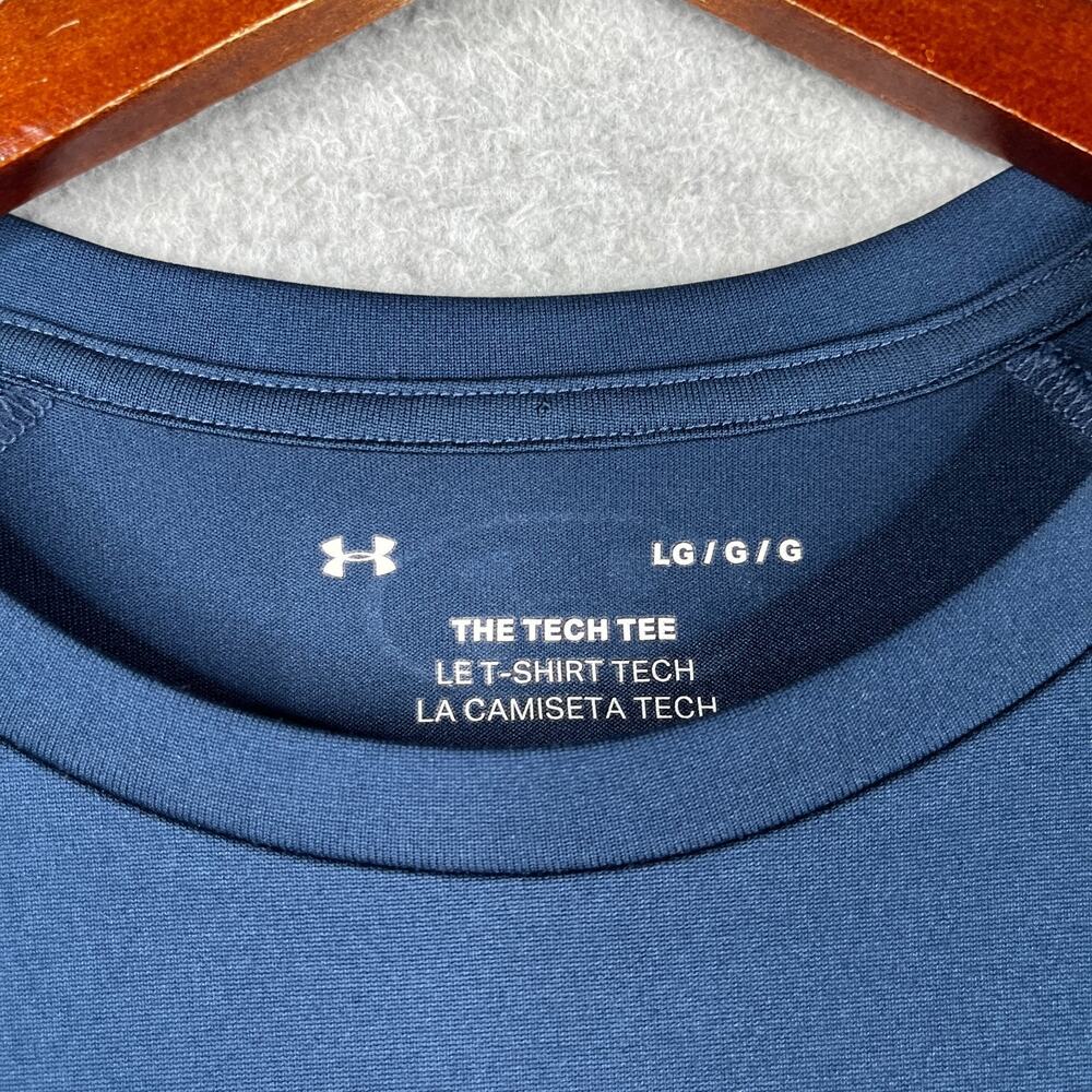 Under Armour Tech T Shirt Navy Blue Performance Stretch Logo Casual Mens Large - Picture 3 of 8